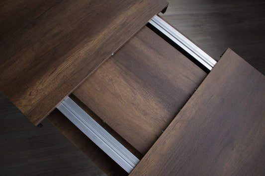 Itamoby, Tavolo allungabile Tecno Evolution 160->264 cm, Piano in Noce e Telaio in Antracite L.160 P.90 H.77 (allungabile Fino a L.264 con Due allunghe)