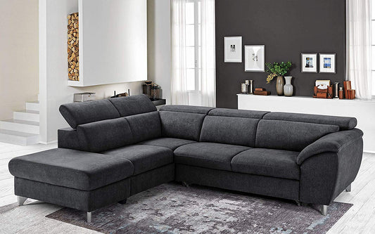 Dafne Italian Design Divano angolare 3 posti con penisola a Sinistra - Colore: Grigio Antracite - cm. 271 x 222 x 94h