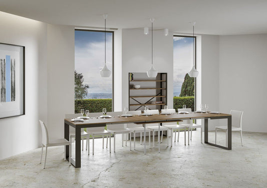 Dafne Italian Design Tavolo Tecno Evolution piano Noce 90x120 allungato 90x380 telaio Antracite