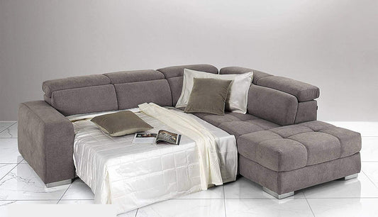 Dafne Italian Design Divano Letto angolare 3 posti con penisola a Destra. Tessuto Romeo Nocciola (cm. 266 x 230 x 94h)