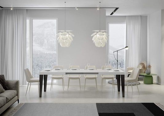Dafne Italian Design Tavolo Flame allungabile piano Bianco Lucido 90x180 allungato 440 telaio Antracite