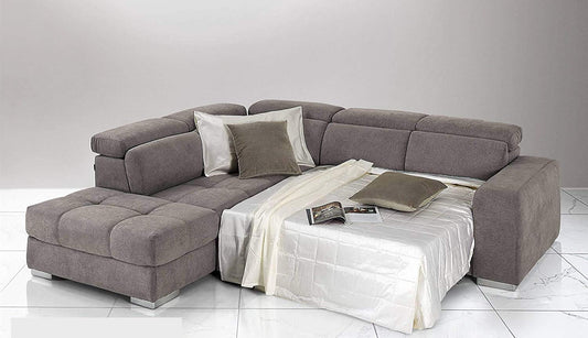 Dafne Italian Design Divano Letto angolare 3 posti con penisola a Sinistra. Tessuto Romeo Nocciola (cm. 266 x 230 x 94h)