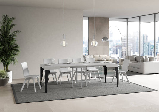Dafne Italian Design Tavolo Paxon allungabile piano Bianco Frassino 90x90 allungato 246 telaio Antracite