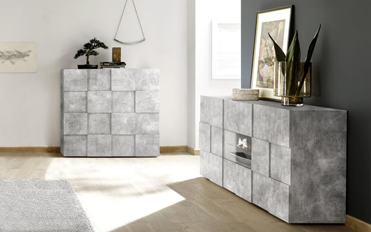 Dafne Italian Design Mobili da soggiorno moderni Dame color grigio cemento: madia 2 ante cm. 121 x 43 x 111; madia 2 ante e 2 cassetti cm. 181 x 43 x 84