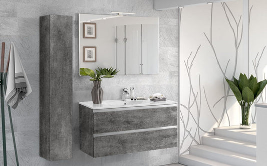 Mobile da bagno "Vichy" colore grigio antracite composto da: componibile bagno sospeso cm 101x46x189 (base, lavabo, specchio) - colonna sospesa cm. 25x27x160 - base mobile a terra cm. 69x34x85