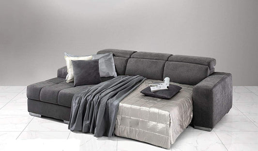 Dafne Italian Design Divano Letto angolare 3 posti con penisola a Sinistra. Tessuto Romeo Fumo (cm. 259 x 178 x 94h)