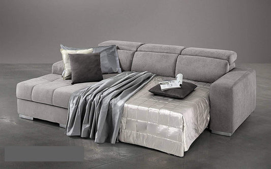Dafne Italian Design Divano Letto angolare 3 posti con penisola a Sinistra. Tessuto Romeo Platino (cm. 259 x 178 x 94h)
