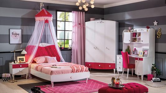 comodino, 2 cassetti - bianco e fuxia- con piedi - 54X39X54