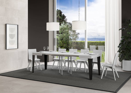 Dafne Italian Design Tavolo Flame allungabile piano Bianco Frassino 90x90 allungato 246 telaio Antracite