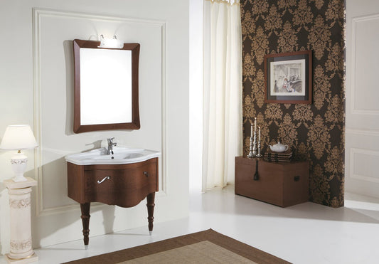 Dafne Italian Design Mobile da bagno classico Misura: L.86 P.54 cm con lavabo integrato con cassetti e specchio rettangolare con cornice - Finitura: Finitura Noce - 100% made in Italy