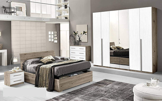 Dafne Italian Design Camera Completa - Effetto Quercia Tartufo, Bianco larice (cm. 274 x 60 x 250 cm)