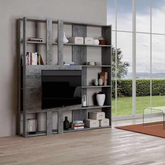 Dafne Italian Design Libreria Composizione M Kato 6R 2 fianchi 2 fasce lunghe 2 fasce corte 2 fasce medie pannello TV Cemento