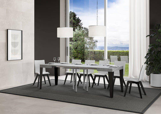 Dafne Italian Design Tavolo Flame allungabile piano Cemento 90x90 allungato 246 telaio Antracite