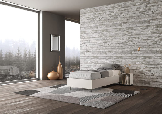 Dafne Italian Design - Letto Singolo 80x190 Contenitore Made in Italy, Compreso di Rete a Doghe, Imbottitura in Semilpelle (Materasso non Incluso) (Bianco - Semilpelle, Letto Contenitore)
