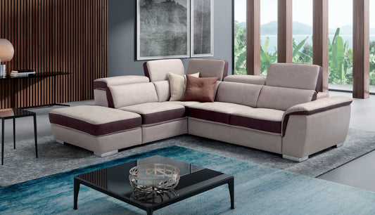 Dafne Italian Design Divano angolare 3 posti con letto carrello e poltrona terminale contenitore in tessuto color beige e marrone - misure cm. L 272x241 l 102 H 77 - Made in Italy