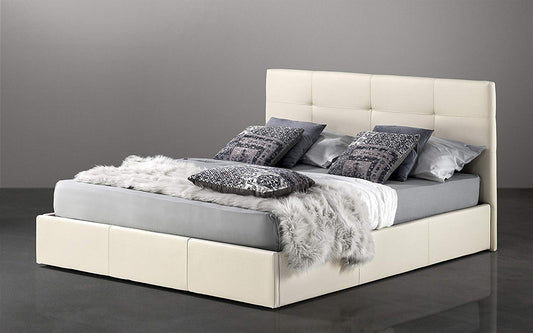 Dafne Italian Design Letto matrimoniale con contenitore rivestito in similpelle avorio, rete ortopedica a doghe con doppia 171x205x105h cm.