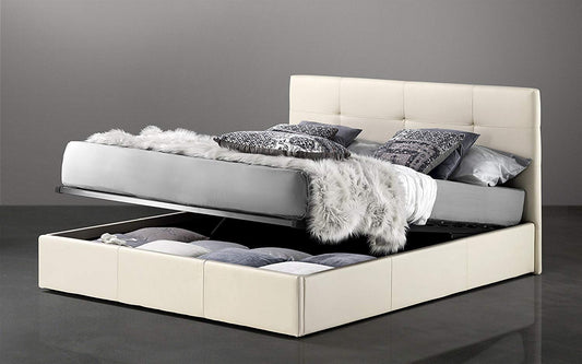 Dafne Italian Design Letto matrimoniale con contenitore rivestito in similpelle avorio, rete ortopedica a doghe con doppia 171x205x105h cm.