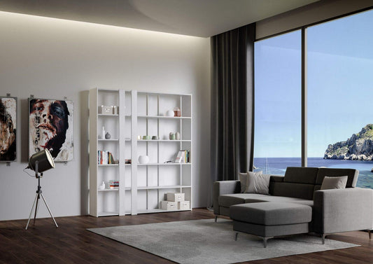 Dafne Italian Design Libreria Composizione A Kato 6R 2 fianchi 4 fasce lunghe Bianco Frassino