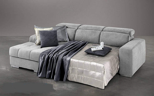 Dafne Italian Design Divano Letto angolare 3 posti con penisola a Sinistra. Tessuto Romeo Light Grey (cm. 259 x 178 x 94h)