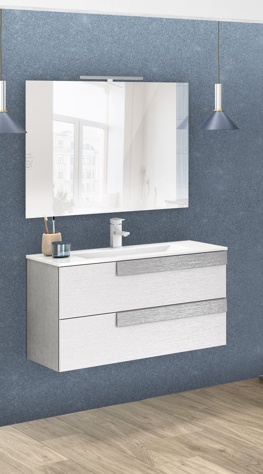 Dafne Italian Design Mobile da bagno componibile sospeso Sandie grigio chiaro e bianco cm 81x46x189 (base, lavabo, specchio)