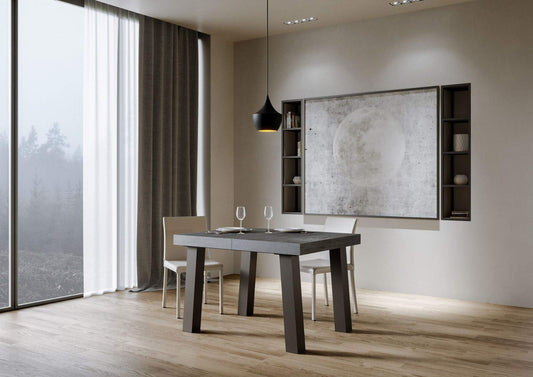 Itamoby, Tavolo allungabile Bridge 180->284 cm, Pannelli di Nobilitato, Cemento & Antracite L.180 P.90 H.77 (allungabile Fino a L.284 con Due allunghe)