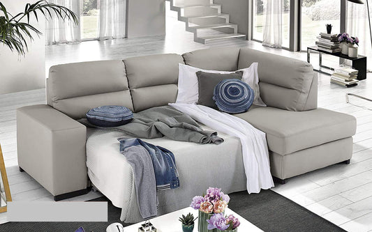Dafnedesign.Com - Divano Letto angolare 3 posti con penisola a Destra. Similpelle Grigio Ash (cm. 251 x 175 x 97h)