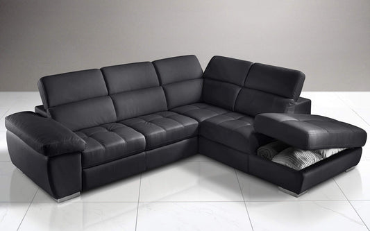 Dafne Italian Design Divano Letto angolare 3 posti con penisola a Destra. Similpelle Nero (cm. 285 x 245 x 97h)