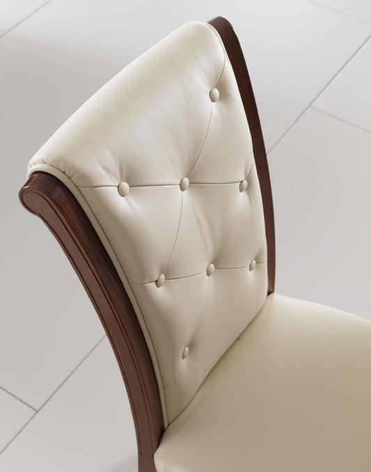 Sedia da Pranzo, Legno Scuro, Imbottitura in Pelle Beige, 98X 49, 12 kg, Struttura: in faggio 100% Made in Italy