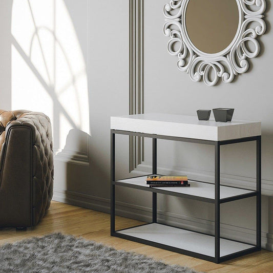 Dafne Italian Design Consolle allungabile Plano Premium Bianco Frassino Telaio Antracite
