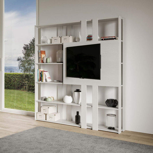 Libreria Composizione N Kato 6R 6 fasce lunghe 2 fasce corte 2 fasce medie pannello TV Bianco Frassino