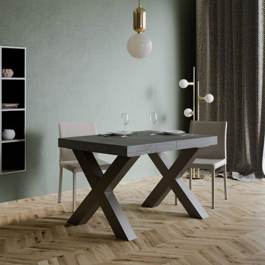 Dafne Italian Design Tavolo Traffic Allungabile piano Cemento 90x130 allungato 390 telaio Antracite