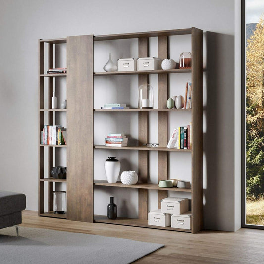 Dafne Italian Design Libreria Composizione D Kato 6R 2 fianchi 4 fasce lunghe Noce