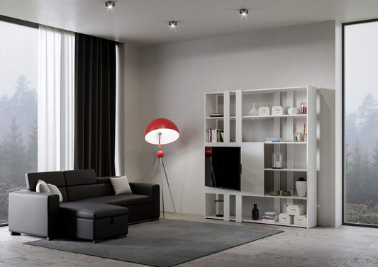 Libreria Composizione H Kato 6R 2 fianchi 2 fasce lunghe 2 fasce corte 2 fasce medie pannello TV Bianco Frassino