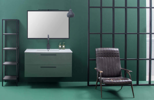 Dafne Italian Design Mobile da bagno - lavanderia multifunzionale colore verde menta cm. L106 x P51 x H57 con specchio rettangolare con bordo alluminio