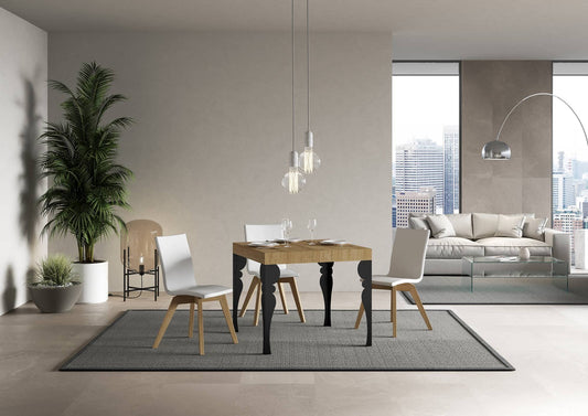 Dafne Italian Design Tavolo Paxon allungabile piano Quercia Natura 90x90 allungato 246 telaio Antracite