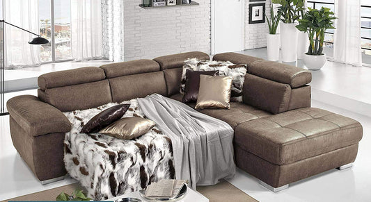 Dafne Italian Design Divano Letto angolare 3 posti con penisola a Destra. Tessuto Tay Tay Toffee (cm. 285 x 245 x 97h)