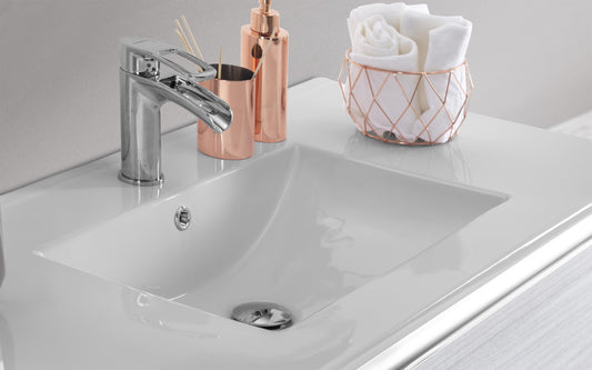 Dafne Italian Design Mobile da bagno Vichy finitura eucalipto bianco, sospeso cm. 81x46x189 (base, lavabo, specchio)