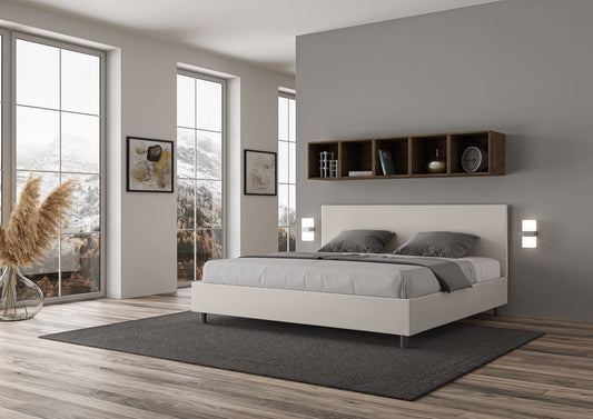 Dafne Italian Design - Letto Matrimoniale 180x200 Imbottito Made in Italy Compreso di Rete a Doghe, Imbottitura in Semilpelle (Materasso non Incluso)