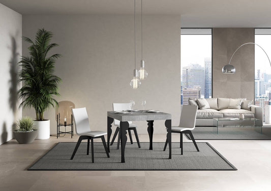 Dafne Italian Design Tavolo Paxon allungabile piano Cemento 90x90 allungato 246 telaio Antracite