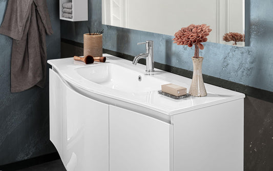 Dafne Italian Design Mobile da bagno componibile sospeso Elegance bianco laccato lucido cm. 121 x 51 x 189 (base, lavabo, specchio), colonna sospesa