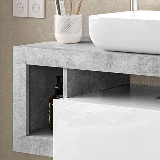 Dafne Italian Design Mobile da bagno sospeso Amby finitura bianco lucido e grigio cemento cm 92x47x83 (base, lavabo, specchio, pensile)