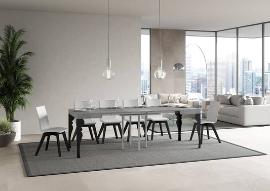 Dafne Italian Design Tavolo Paxon allungabile piano Cemento 90x90 allungato 246 telaio Antracite