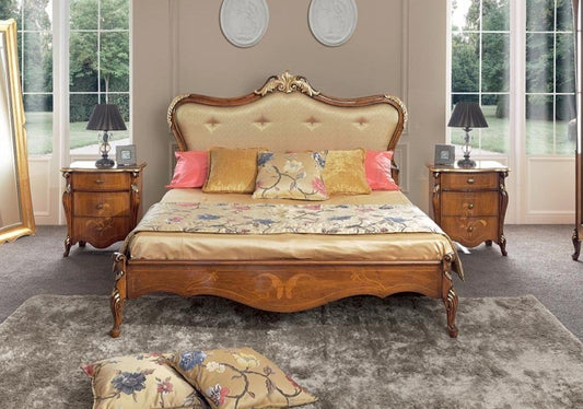 Dafne Italian Design 2 Comodinicassetti, noce scuro, decorazioni oro -cm: 59 cm - 38 cm - H 68 cm - 0,17 Mc - Stile classico - 100% Made in Italy (SF17)