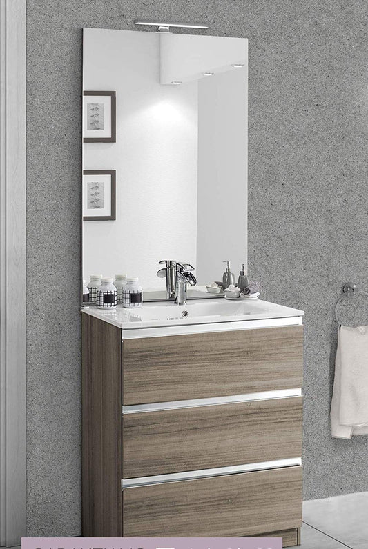Dafne Italian Design Mobile da bagno con lavabo integrato colore marrone chiaro misura cm. 60 x 46 x 189h- Componibile bagno 3 cassetti, lavabo e specchio con luce a Led