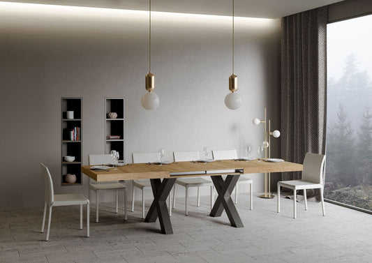 Dafne Italian Design Tavolo Traffic Allungabile piano Quercia Natura 90x180 allungato 284 telaio Antracite