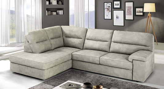 Dafne Italian Design Divano Letto angolare 3 posti con penisola a Sinistra. Similpelle Effetto Nabuk Light Grey (cm. 252 x 196 x 96h)
