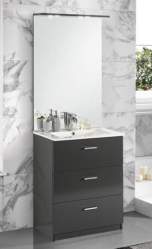 Dafne Italian Design Mobile da bagno misura cm. 62 x 47 x 195h. colore grigio antracite con lavabo integrato e specchio e lavabo.