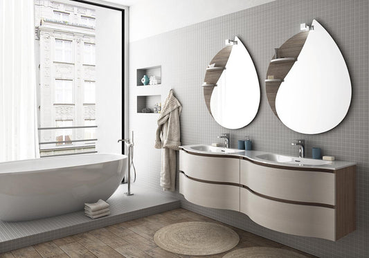 Mobile da bagno con due lavabi - Misura: L.170 P.52/35 cm - Finitura: Rovere Tranche? Scuro ? Rovere Tranche? Bianco - Top: Top Lavabo In Ocritech Con Vasca Integrata - 100% made in Italy
