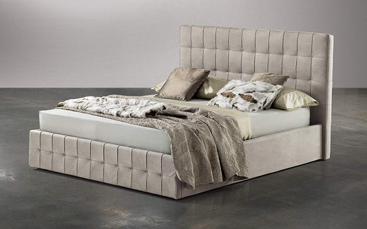 Dafne Italian Design Letto matrimoniale contenitore rivestito in similpelle beige, rete ortopedica a doghe in legno180x210x116h cm.
