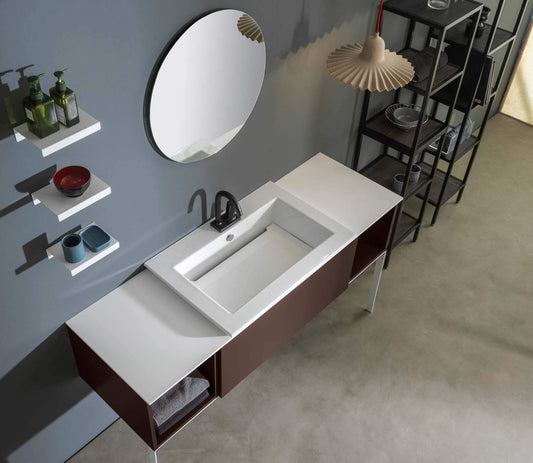 Dafne Italian Design Mobile da Bagno con Top in Ocritech Cioccolato Effetto Legno (cm. L87 x P51 x H36)